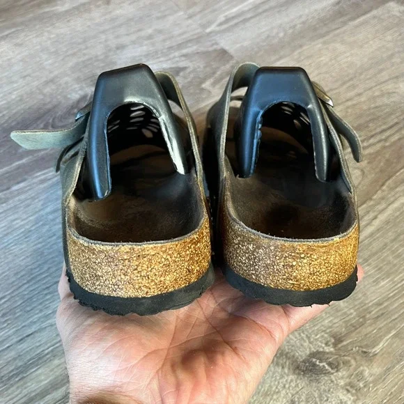Birkenstock Arizona Slides Sandals Gray Oiled Distressed Leather Mens 10 EU‎ 43